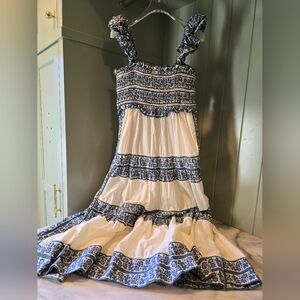 Tuckernuck Sea New York Arlo Dress Tiered Maxi Sundress Cotton Smocked M Medium